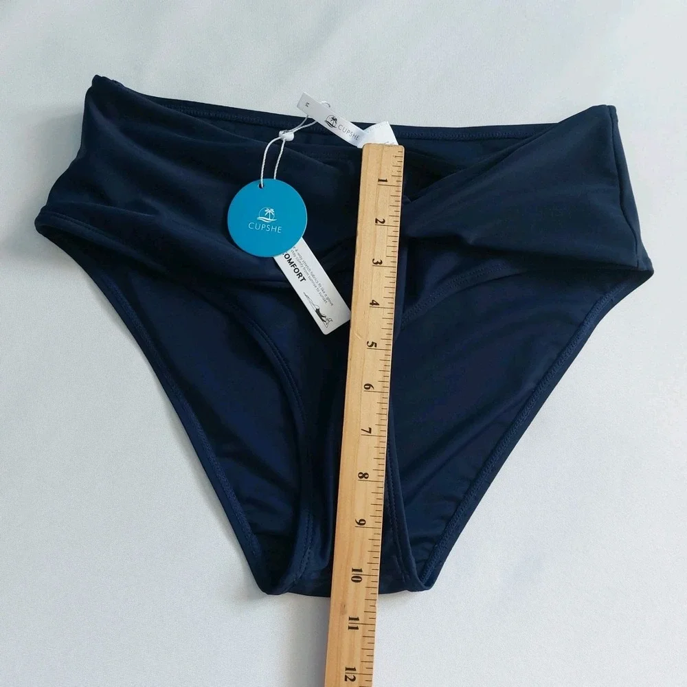 Cupshe High Rise  Bikini Bottom  Blue Medium‎ Solid Womens